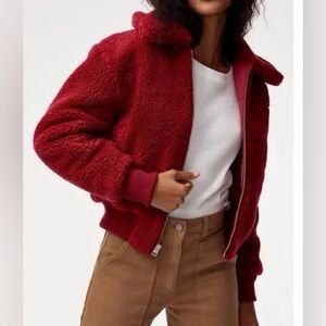 Wilfred Cropped Red Teddy jacket